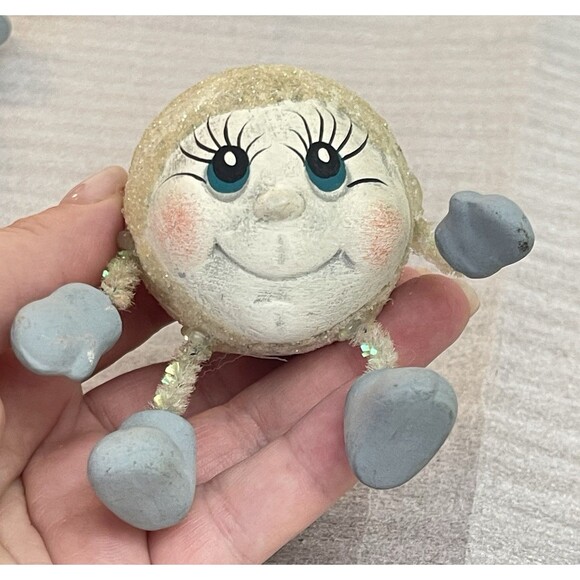 Lot of 6 VTG Anthropomorphic Snowball Head Shelf Sitters Painted Faces - Picture 7 of 12